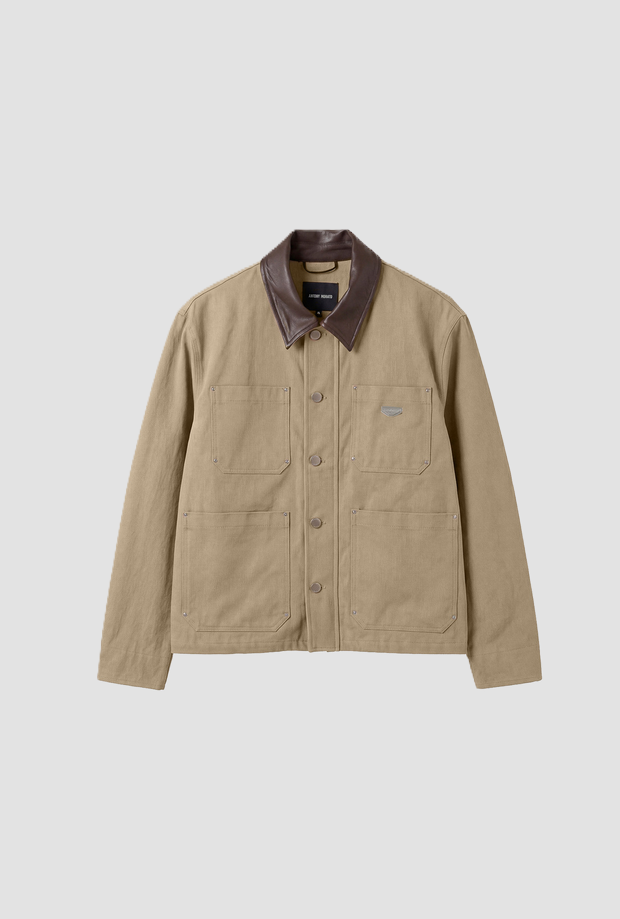Giacca con collo similpelle uomo beige 
