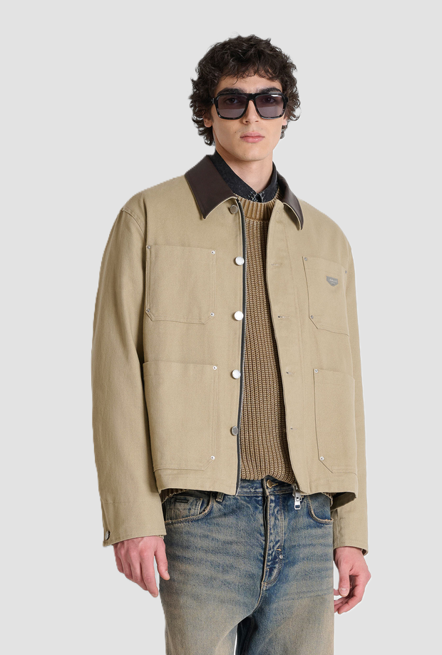 Giacca con collo similpelle uomo beige 