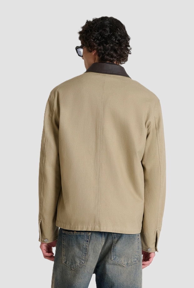 Giacca con collo similpelle uomo beige 
