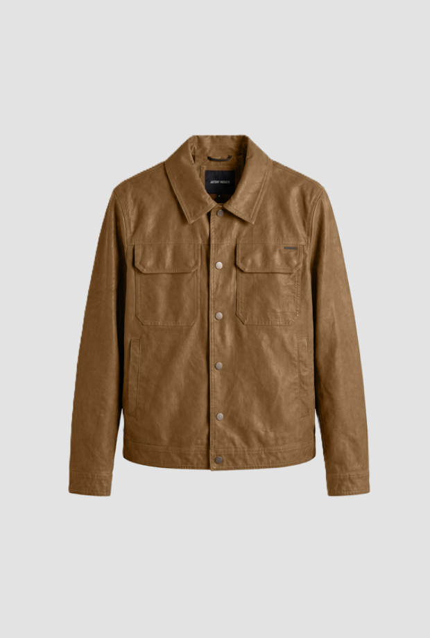 Giacca in similpelle da uomo beige 