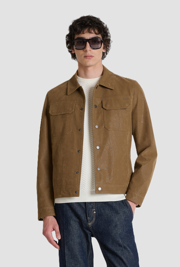 Giacca in similpelle da uomo beige 