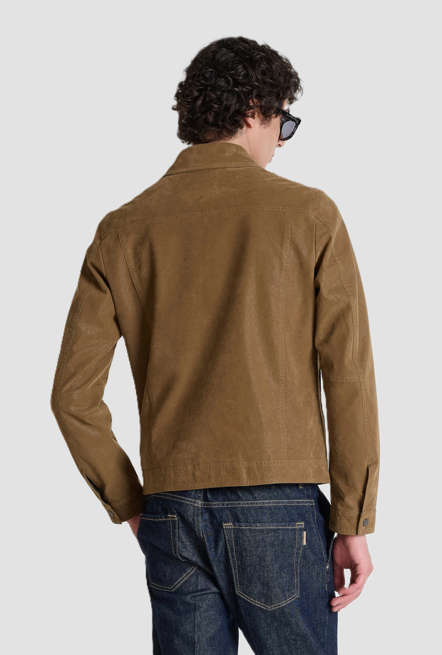 Giacca in similpelle da uomo beige 