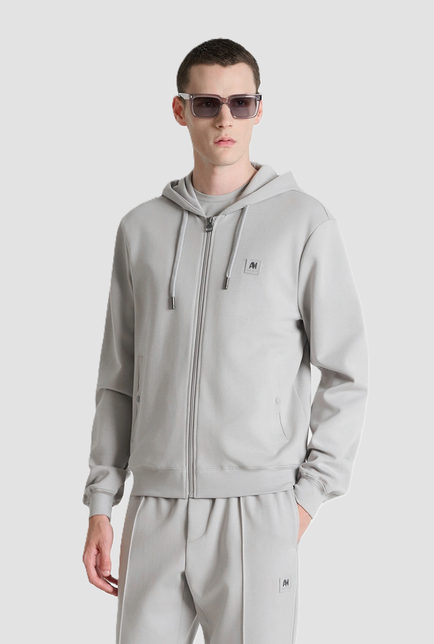 Felpa full-zip con cappuccio uomo pietra 