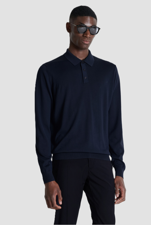 Polo a tre bottoni da uomo blu intenso 