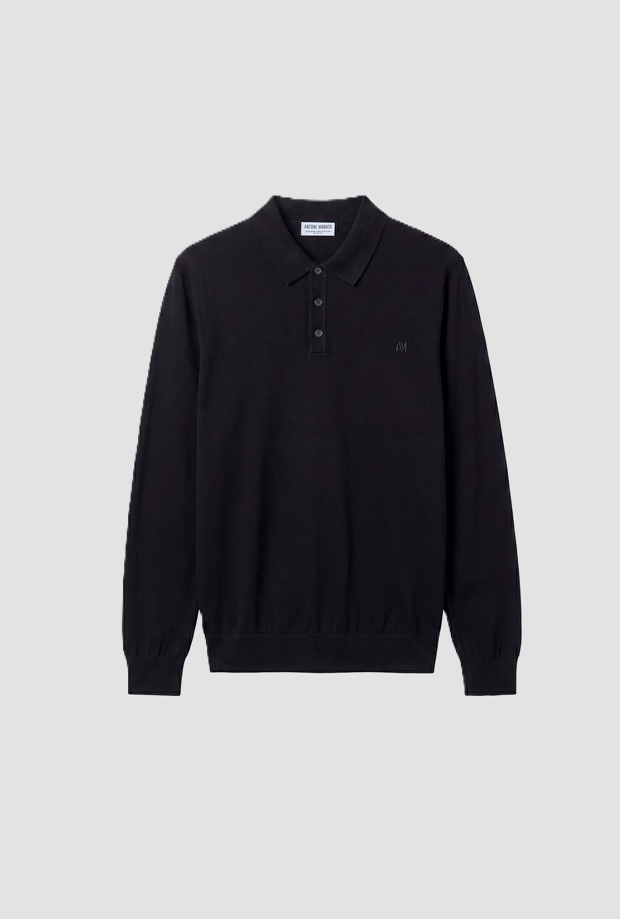 Polo a tre bottoni da uomo nero 