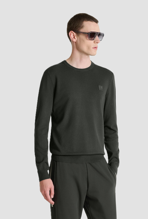 Maglia slim fit con logo da uomo verde foresta 