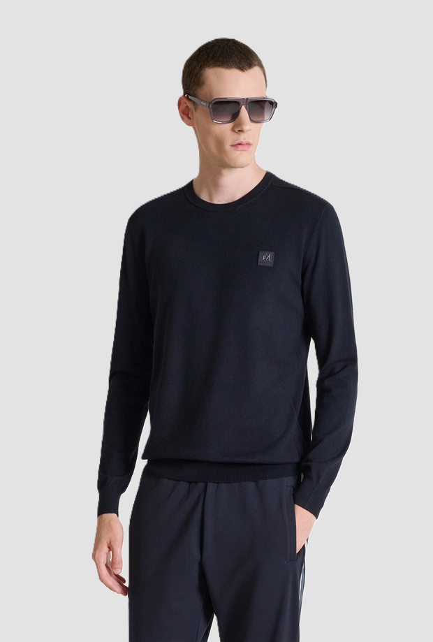 Maglia slim fit con logo da uomo blue marine 
