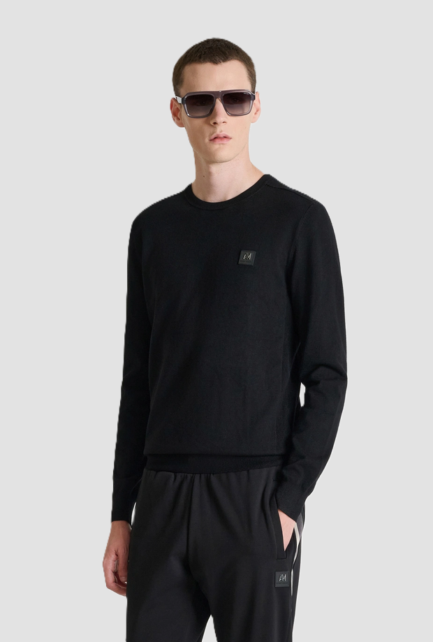 Maglia slim fit con logo da uomo nero 
