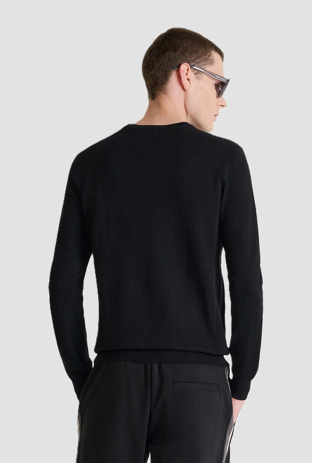 Maglia slim fit con logo da uomo nero 