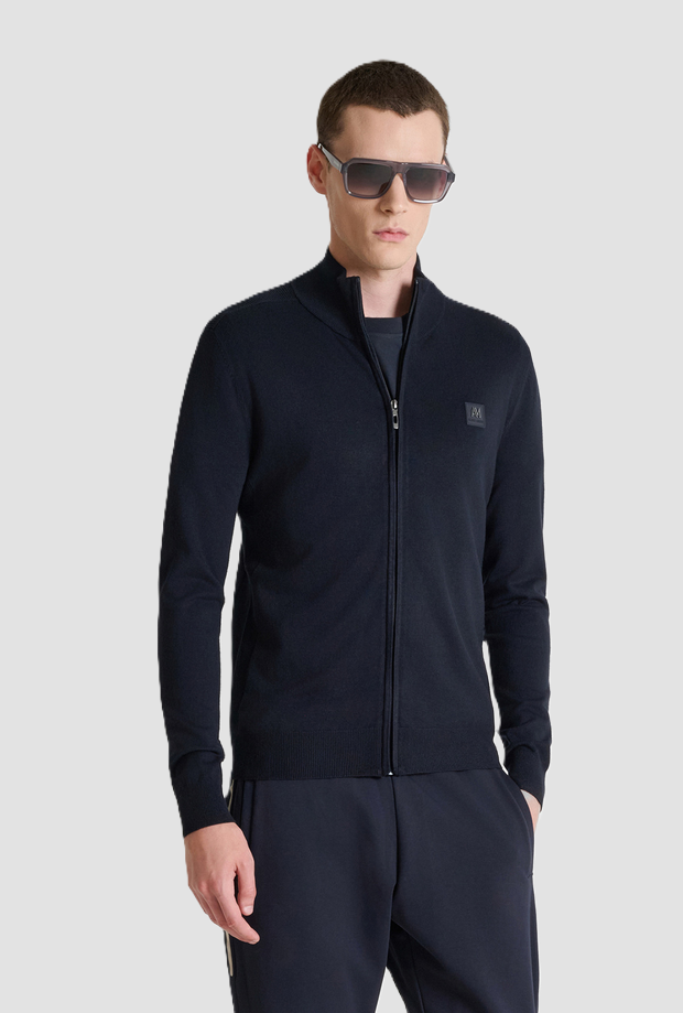 Maglia full zip con patch uomo blue marine 