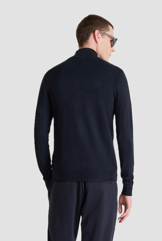 Maglia full zip con patch uomo blue marine 