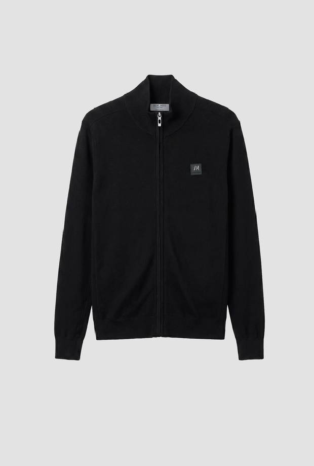 Maglia full zip con patch da uomo nero 