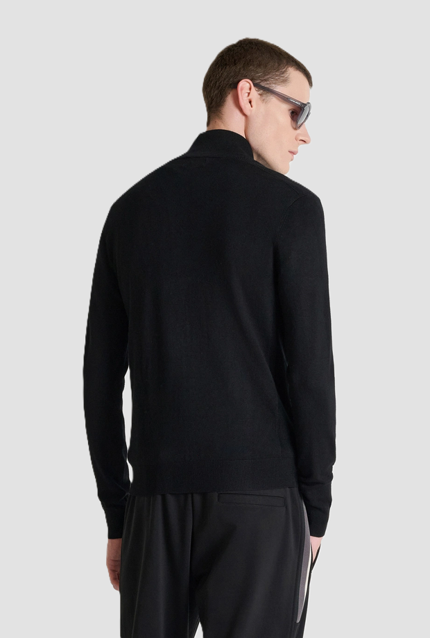 Maglia full zip con patch da uomo nero 