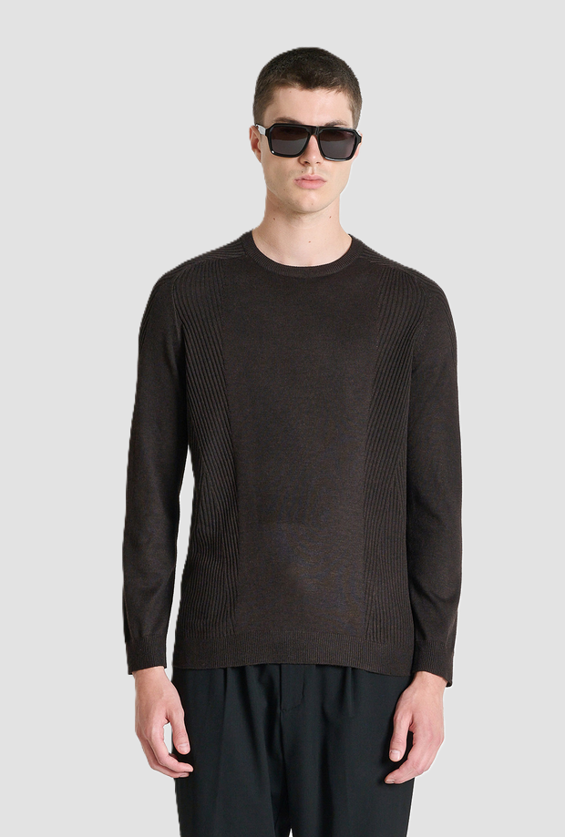 Maglia girocollo misto lana uomo caffè 