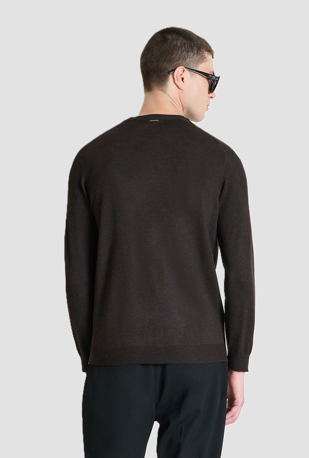Maglia girocollo misto lana uomo caffè 