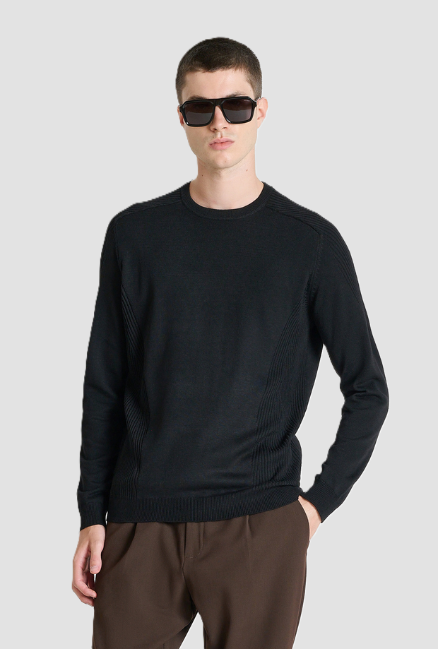 Maglia girocollo misto lana uomo nero 