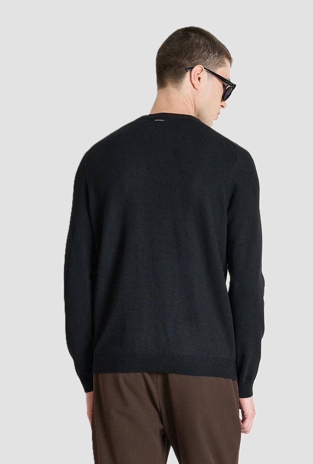 Maglia girocollo misto lana uomo nero 