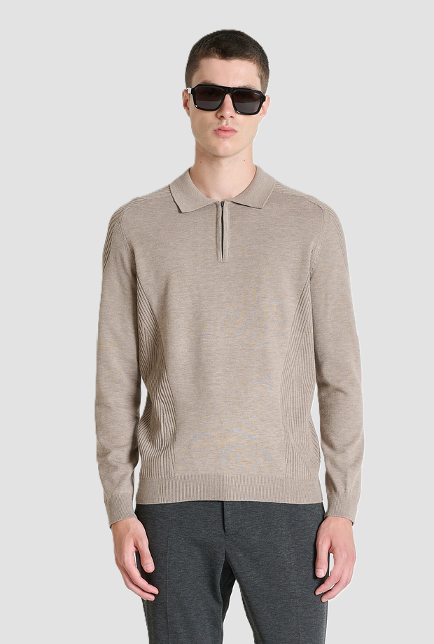 Polo mezza zip uomo mastice 