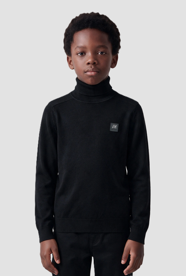 Dolcevita con patch da bambino nero 