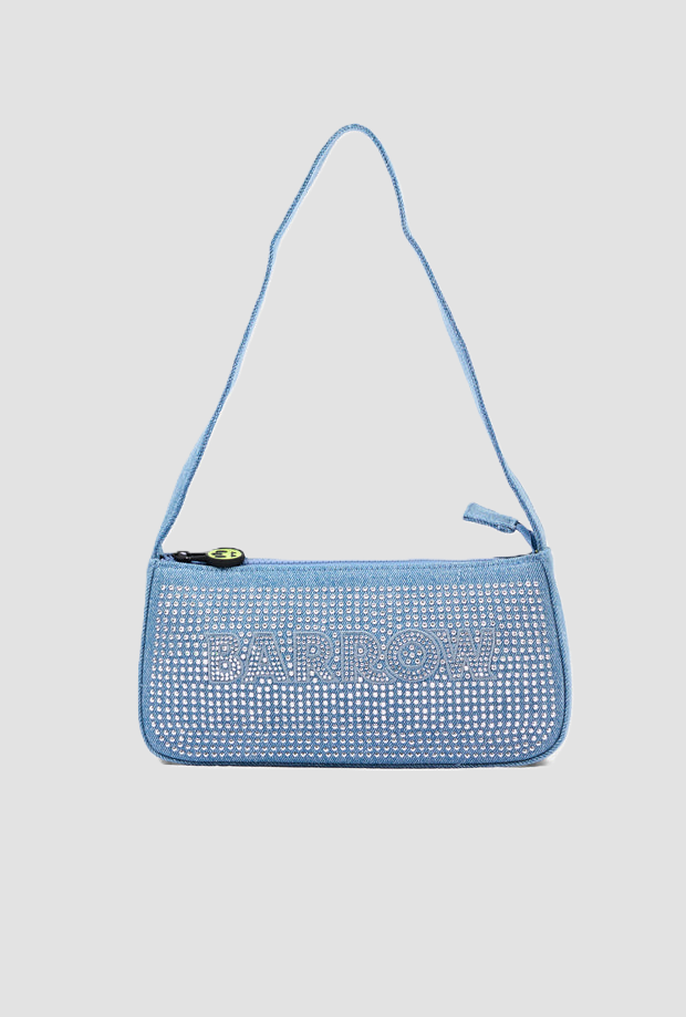 Borsa con logo e strass bambina blu denim 