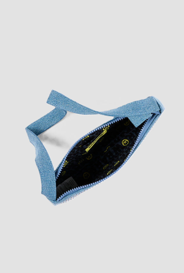 Borsa con logo e strass bambina blu denim 