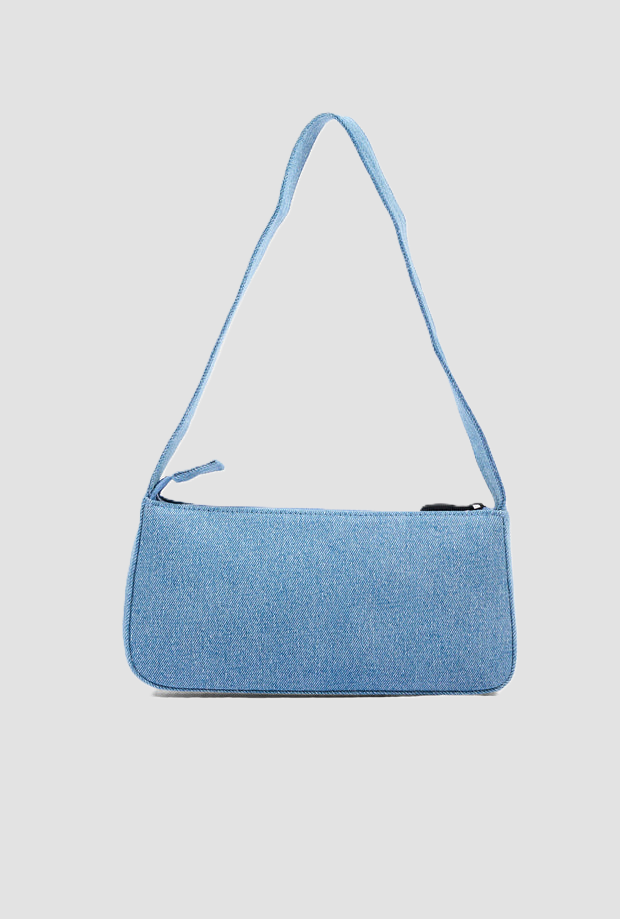 Borsa con logo e strass bambina blu denim 