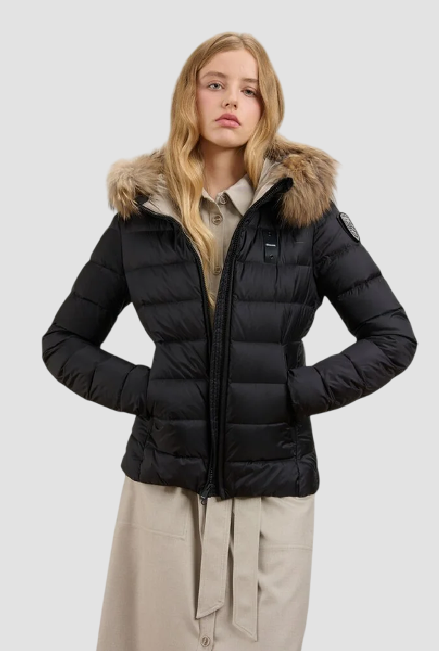 Piumino con pelliccia Arcadia donna nero-beige 