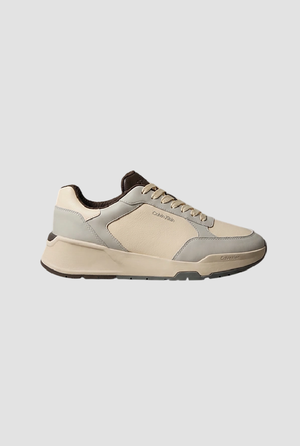 Scarpe runner in pelle da uomo  panna-grigio 
