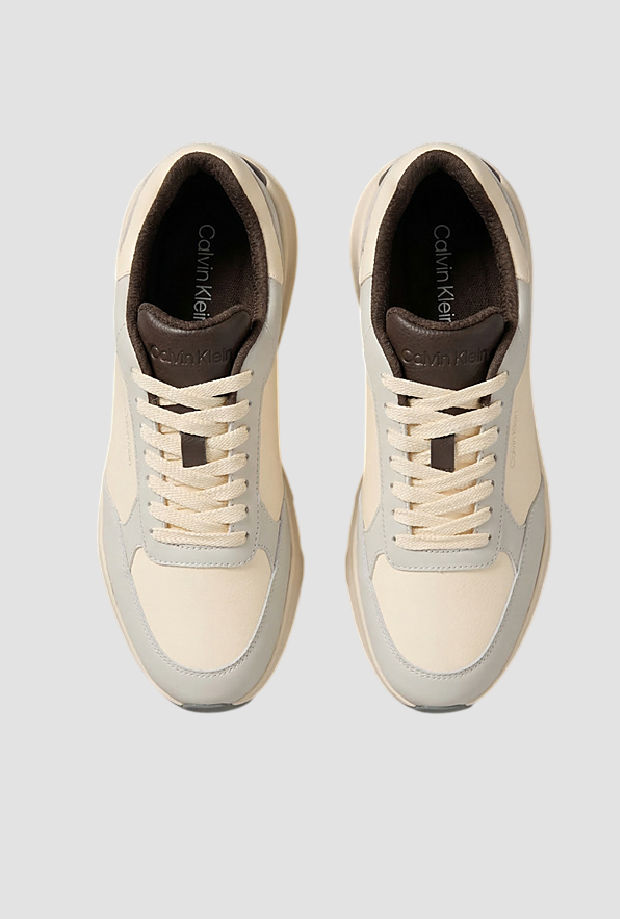 Scarpe runner in pelle da uomo  panna-grigio 