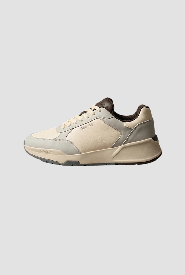 Scarpe runner in pelle da uomo  panna-grigio 