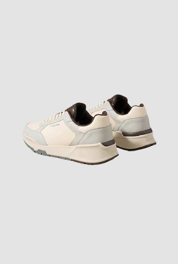 Scarpe runner in pelle da uomo  panna-grigio 