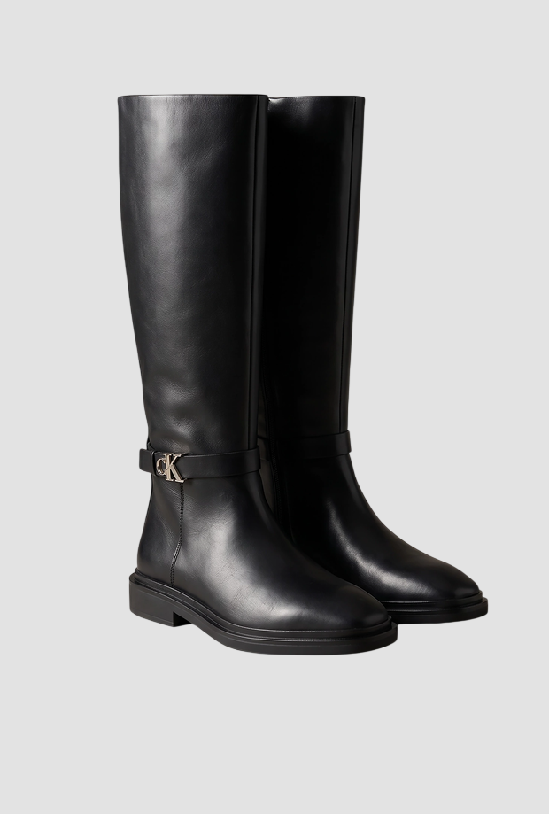 Stivali alti in pelle da donna nero 