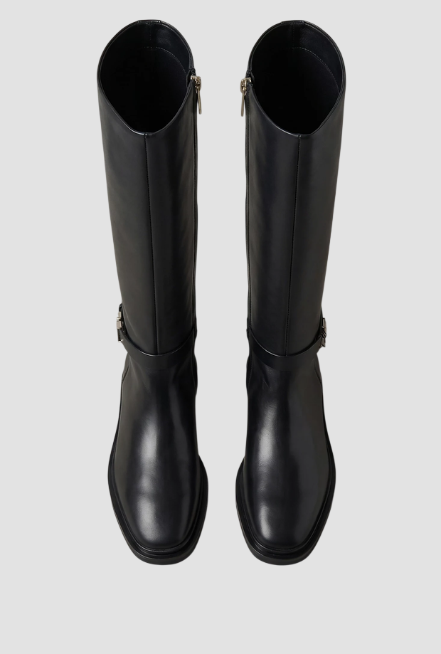 Stivali alti in pelle da donna nero 