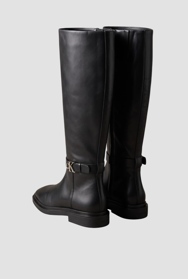 Stivali alti in pelle da donna nero 