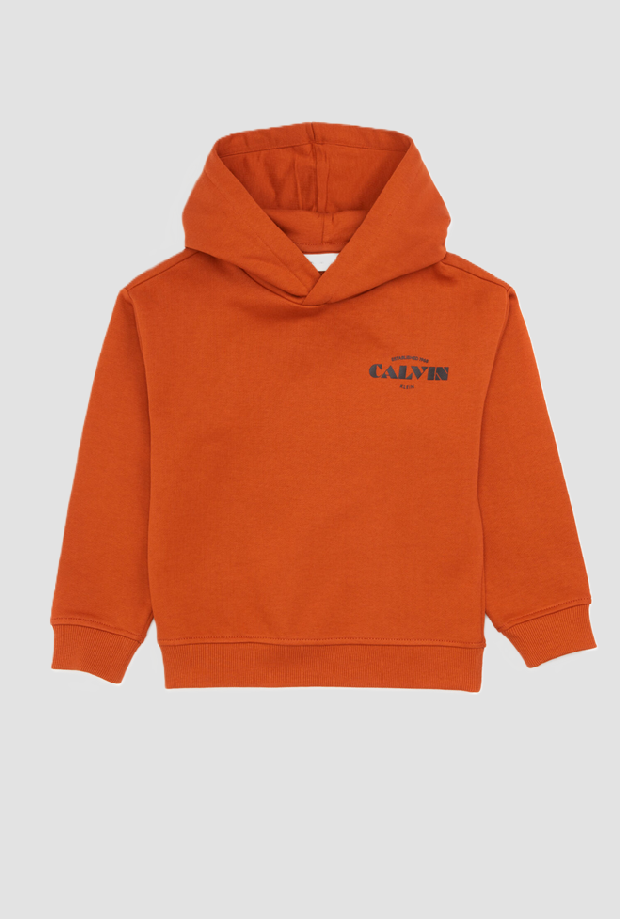 Felpa con cappuccio e logo bambino arancione 