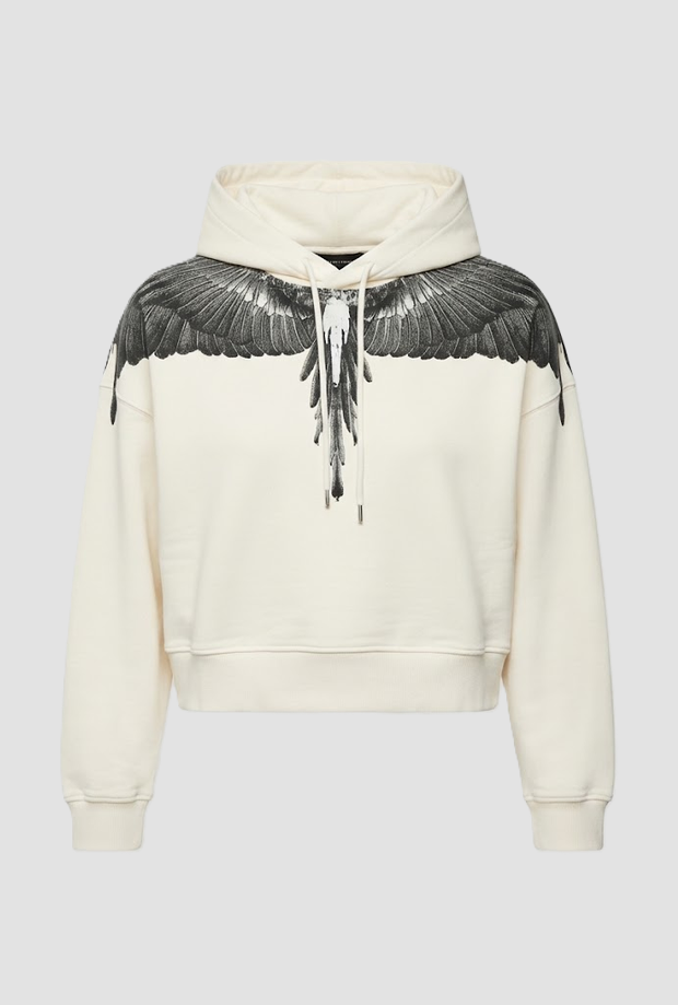Felpa crop con cappuccio donna panna 
