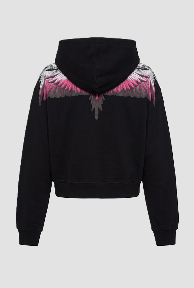 Felpa wings crop con cappuccio donna nero-rosa 