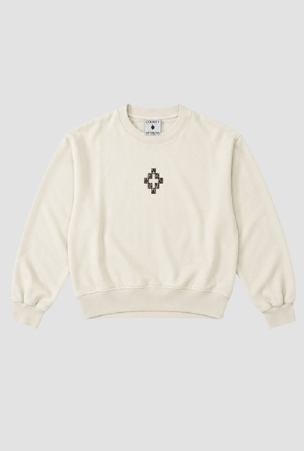 Felpa wings a girocollo donna bianco latte 