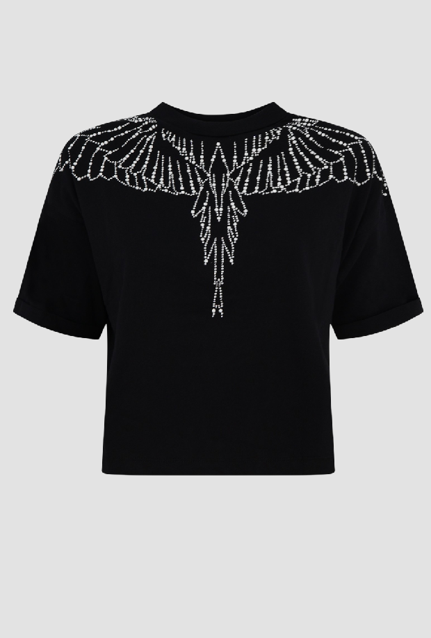T-shirt con ali di perle donna nero 