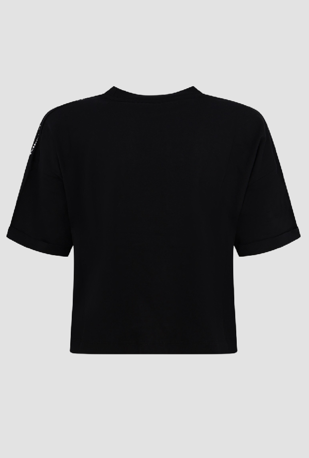 T-shirt con ali di perle donna nero 