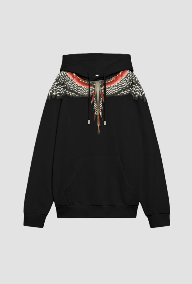 Felpa wings con cappuccio uomo nero 
