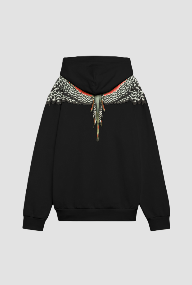 Felpa wings con cappuccio uomo nero 