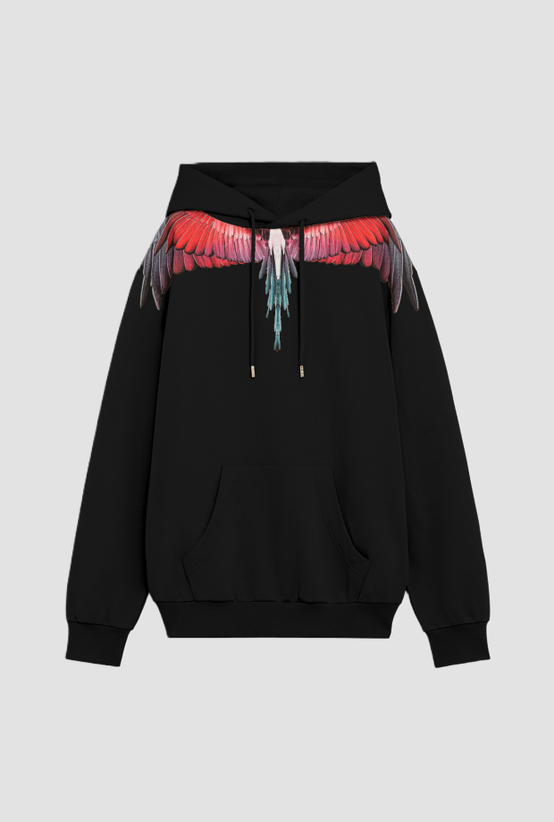 Felpa wings con cappuccio uomo nero-rosso 