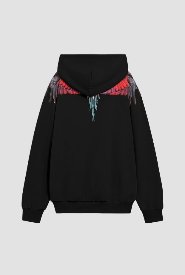 Felpa wings con cappuccio uomo nero-rosso 
