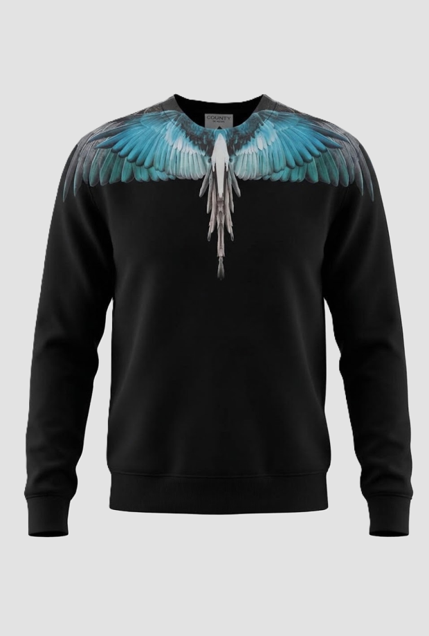 Felpa wings girocollo da uomo nero-azzurro 