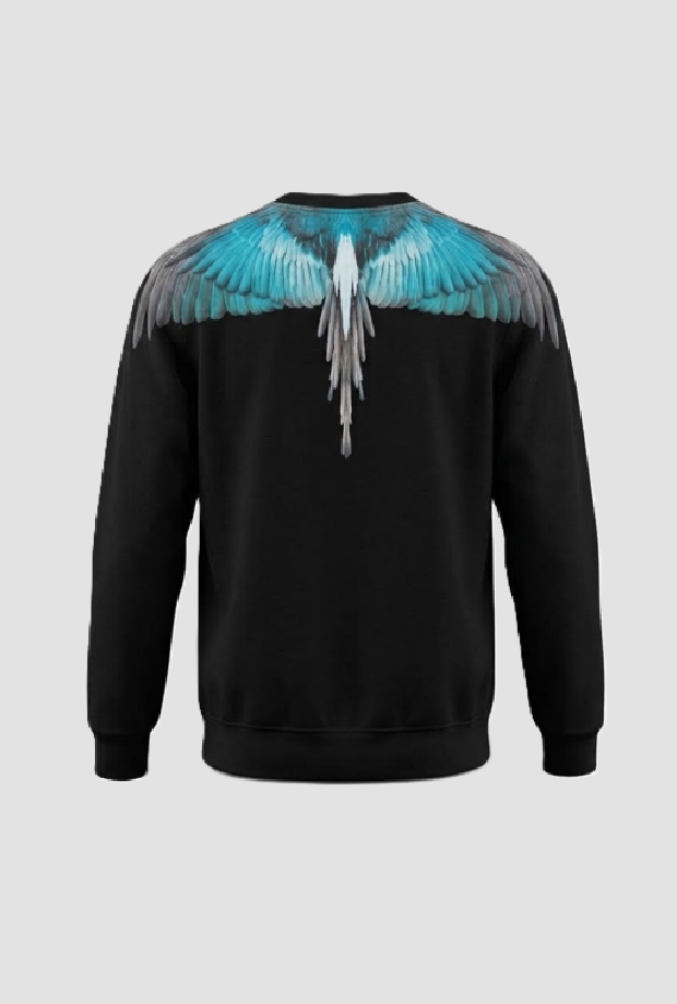 Felpa wings girocollo da uomo nero-azzurro 