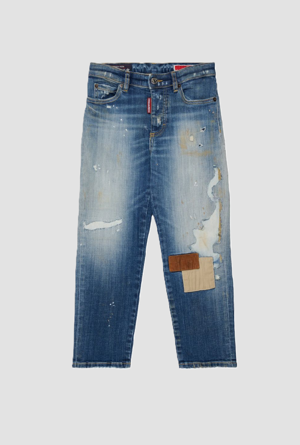 Jeans con patch da bambino blu 