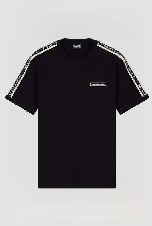 T-shirt con logo e bande da uomo nero 