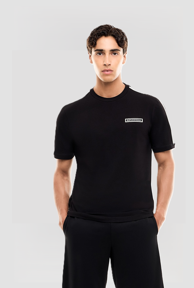 T-shirt con logo e bande da uomo nero 