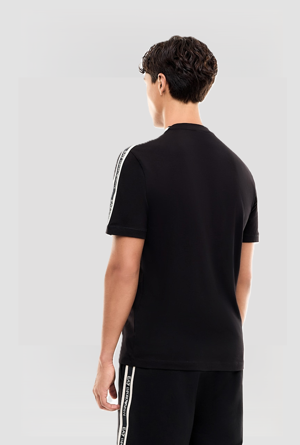T-shirt con logo e bande da uomo nero 